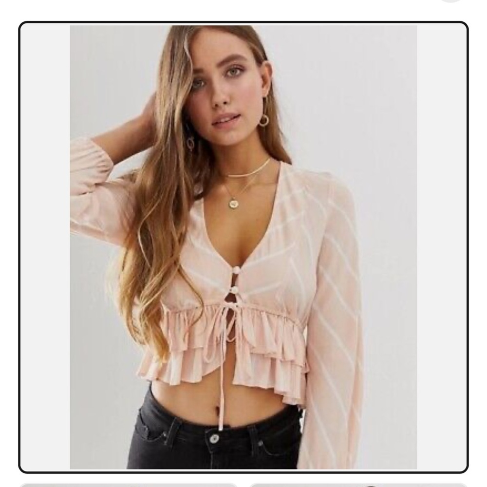 FREE PEOPLE samifran peach stripe blouse Womens Boho Cropped